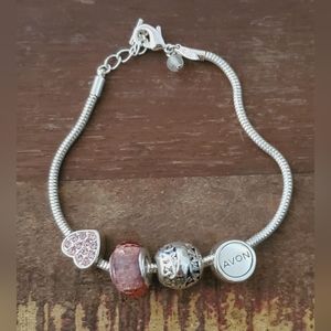 Avon Silver Tone and Pink Always in my Heart Charm Bracelet